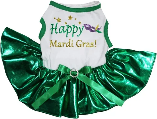 Vista 3 de Petitebella Happy Mardi Gras - Vestido para perro con máscara de ojos (LED negro/dorado, talla XS)