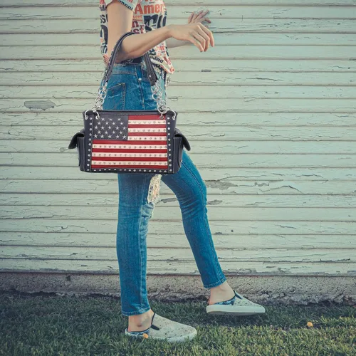 Vista 3 de Montana West Bolso patriótico con tachuelas para mujer, bolso con bandera estadounidense y bolso cruzado