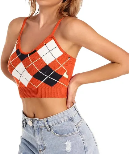 Vista 6 de Camiseta corta para mujer, bonita camiseta sin mangas con cuello halter, acanalado, sexy, corsé para adolescentes y niñas