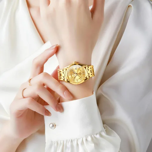 Vista 2 de OLEVS Reloj de pulsera de cuarzo para mujer, de acero inoxidable, impermeable, luminoso, fecha, fácil de leer, para mujer