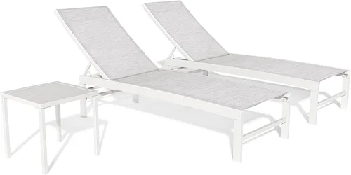 Vista 12 de Crestlive Products Sillas de salón exteriores, Sillas de aluminio para piscina, Tumbona reclinable ajustable de cinco posiciones para bronceado Beige