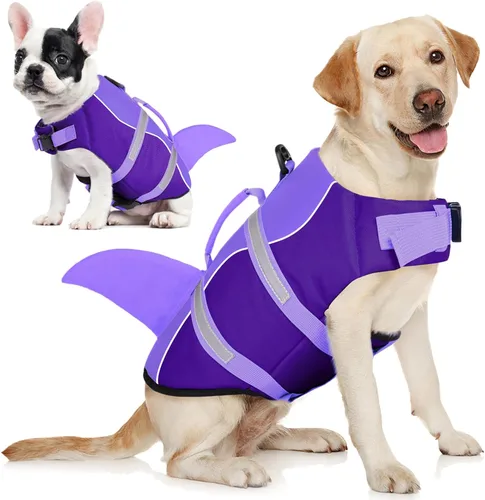 Vista 18 de AOFITEE Chaleco salvavidas para perros, chaleco salvavidas para perros pequeños, chaleco de seguridad reflectante con flotabilidad superior y asa