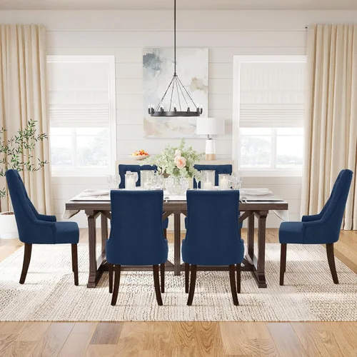 Vista 18 de COLAMY Wingback Tufted Dining Chairs Set of 2, Beige Upholstered Dining Room Chairs with Wood Legs, Kitchen Chairs for Home Kitchen