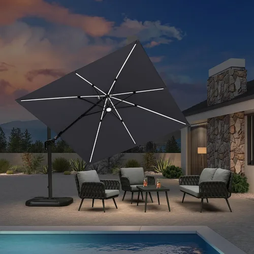 Vista 79 de PURPLE LEAF Sombrilla de patio de 8 pies para exteriores, sombrilla voladiza cuadrada de aluminio con rotación de 360 grados para jardín, terraza