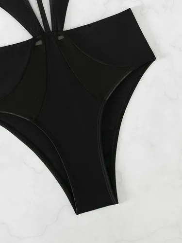 Vista 6 de MakeMeChic Traje de baño monokini de una pieza con inserción de malla recortada para mujer
