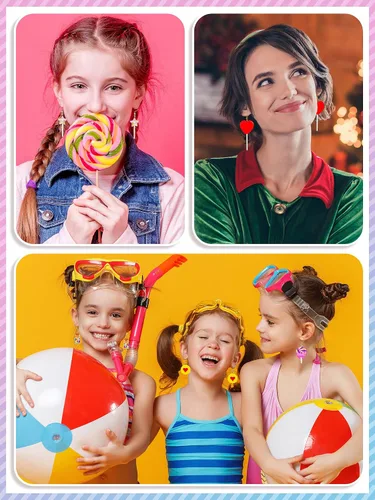 Vista 4 de 20 pares de aretes divertidos, adorables y raros para mujeres y niñas, con inclusión de osito de goma, té con leche, pez dorado, caricatura pintada