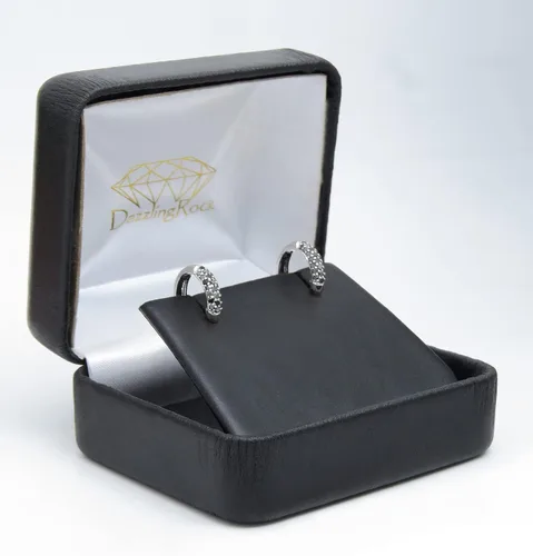 Vista 4 de Dazzlingrock Collection Pendientes de aro Huggies de 14 quilates con piedras preciosas y diamantes para mujer, oro blanco