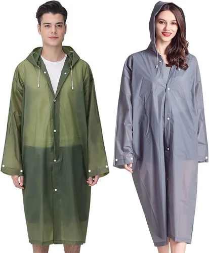 Vista 2 de Ponchos de lluvia impermeables para adultos, mujeres y hombres, paquete de 2 chaquetas de lluvia reutilizables con capucha para la familia, Disney