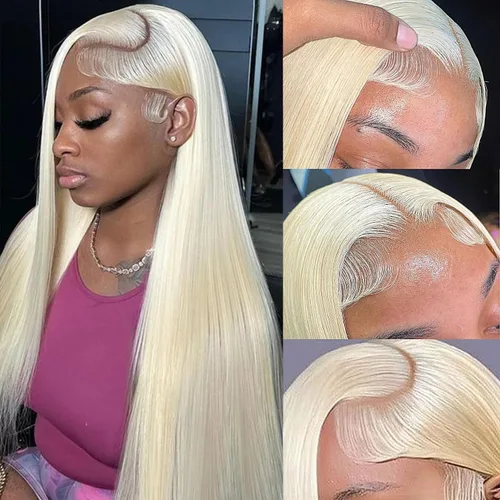 Vista 12 de Myecool Peluca de cabello humano con encaje frontal 613 de 26 pulgadas, 13 x 5, lacio, 613 HD, encaje frontal, cabello humano prearrancado, nudos