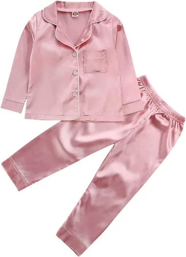 Vista 28 de Conjunto de pijama de satén para bebés y niños pequeños, pijamas de manga larga con botones para niñas 4 de julio