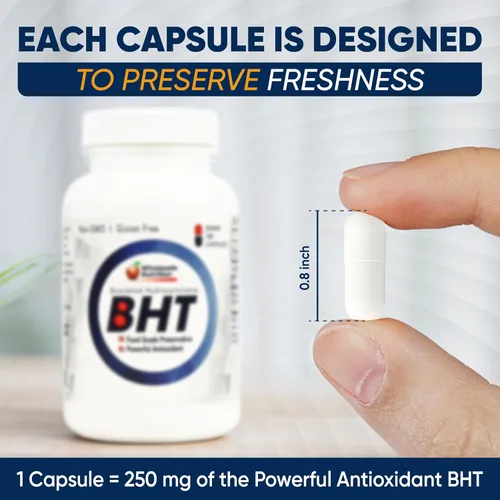 Vista 3 de Wholesale Nutrition BHT - 250 mg Potente antioxidante - Sin OMG, sin gluten - Mejora la conservación de aceite/grasa - Hidroxitolueno butilado puro