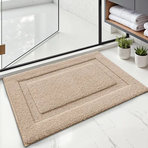 Vista 8 de LUMI Alfombras de baño ultrasuaves antideslizantes con parte trasera de goma, absorbente y lavable, de secado rápido, alfombra de felpa de Beige