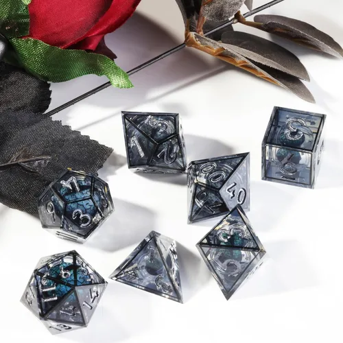Vista 6 de Mini Planet Poliédrico MTG Sharp Edge Liquid Core Dungeons and Dragons RPG Resina Hecho a Mano 7Pcs DND Juego de dados