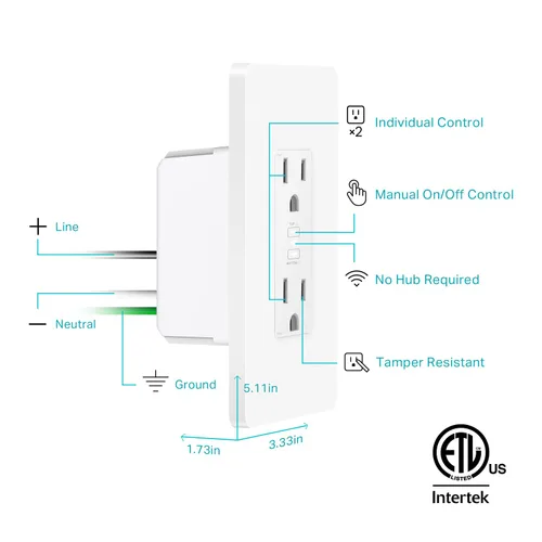 Vista 8 de Kasa Smart Plug KP200 - Enchufe inteligente para casa inteligente enchufe Wi-Fi de pared, funciona con Alexa, Google Home e IFTTT, no requiere hub