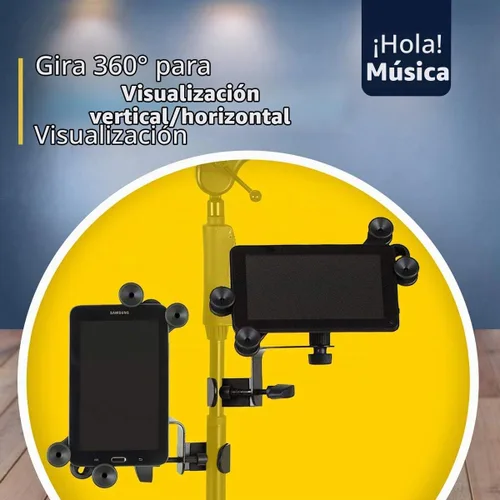 Vista 2 de ¡Hola! HM-MTH, soporte para tableta, micrófono y celular, para aparatos con pantallas de 6 a 15 pulgadas