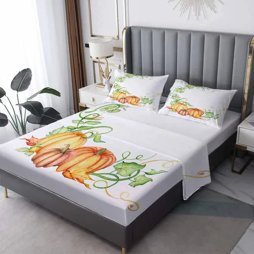 Vista 8 de Juego de sábanas para decoración de otoño, tamaño individual, sábanas de microfibra suave, bolsillo profundo, sábanas y fundas de almohada