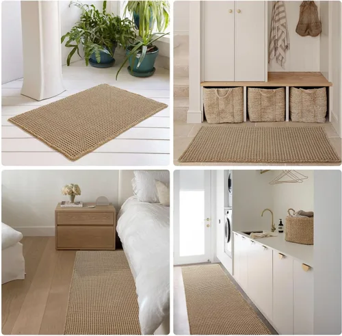 Vista 8 de TYUU Tapete de baño estilo gofre, tapete de baño bohemio, antideslizante, lavable, súper absorbente, de secado rápido, bonito tapete de baño