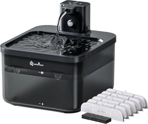 Vista 14 de DownyPaws Fuente de agua para gatos de acero inoxidable inalámbrica, 84 oz/2.5 L Fursink fuentes de agua inalámbricas para mascotas para gatos