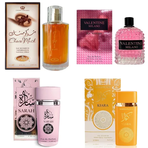 Vista 16 de AFLUXE Set de perfume para mujer, 4 piezas, colección Eau De Parfum de larga duración, almizcle Choco/Milano Mujer/6pm Rosa/7AM Fresh