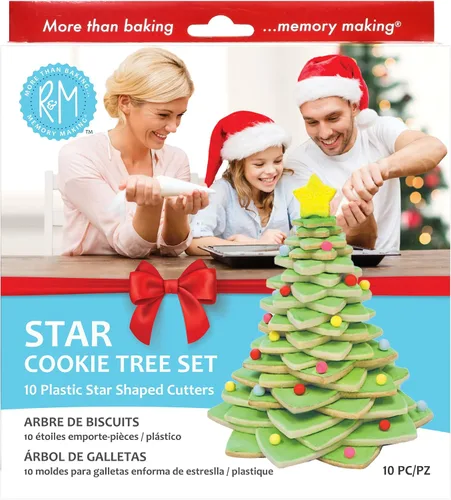 Vista 4 de R&M International Star Tree - Cortadores de galletas para hacer árbol 3D, juego de 10 piezas de plástico