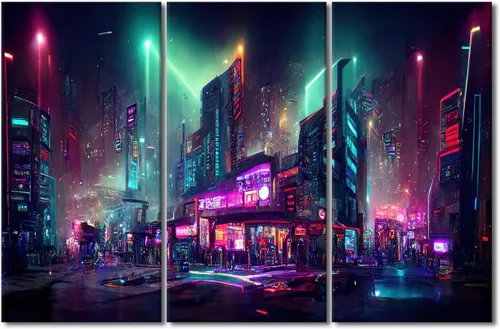 Vista 29 de Lienzo decorativo para pared de sala de estar, lienzo Cyberpunk, decoración de pared de 3 paneles, decoración de pared para el hogar, dormitorio
