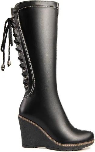 Vista 2 de ANN CREEK Botas de cuña de encaje a media pantorrilla 'Camux' Stitches color negro, Negro