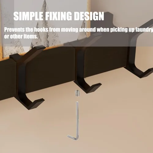 Vista 3 de Perchero de pared Perchero de 17 pulgadas con 5 ganchos dobles extraíbles Ganchos para sombrero, llave, mochila, toalla, gancho de pared de Negro