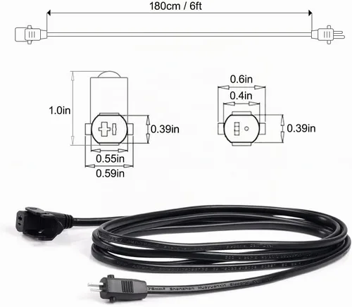 Vista 7 de Sopito Cable de extensión de repuesto para sillón reclinable de 6.6 pies (6.6 ft) para silla elevadora o sillón reclinable, cable de alimentación