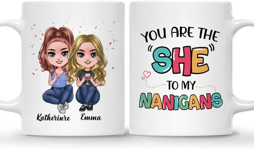 Vista 20 de Gossby Taza de café personalizada de la amistad, regalo personalizado Besites para mujeres con diseño de muñeca, nombre, cita – cumpleaños, Navidad