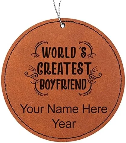 Vista 3 de LaserGram Personalized Christmas Ornament, World's Greatest Boyfriend, Faux Leather, Custom Laser Engraved Gift Idea (Round Shape, Pink)