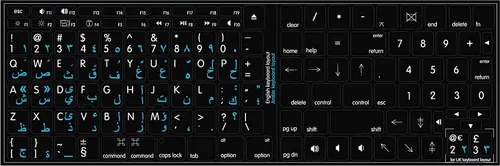 Vista 2 de Pegatinas de teclado MAC inglés-árabe sobre fondo negro