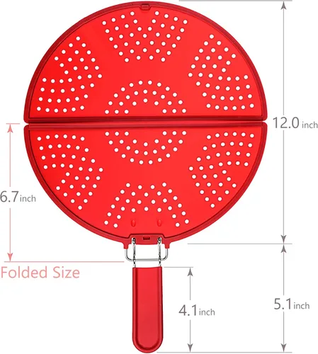 Vista 3 de Pantalla plegable contra salpicaduras para sartén, filtro de grasa, protector de silicona contra salpicaduras con mango plegable, colador