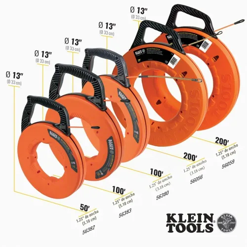 Vista 3 de Klein Tools 56383 - Cinta eléctrica no conductora para pesca, extractor de alambre de fibra de vidrio multi ranura, punta de nylon, carcasa y mango
