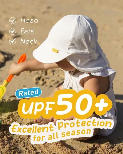 Vista 2 de FURTALK Sombrero de sol para bebé, protección solar UPF 50+, protección solar de rayos UV, sombreros de algodón para niños y niñas