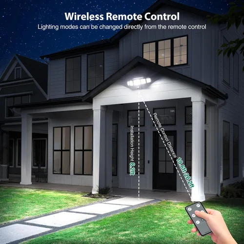 Vista 8 de Luces solares para exteriores, 4000LM con 5 cabezas, sensor de movimiento, 236 LEDs, 3 modos, luces de pared de seguridad IP65 impermeables, luces