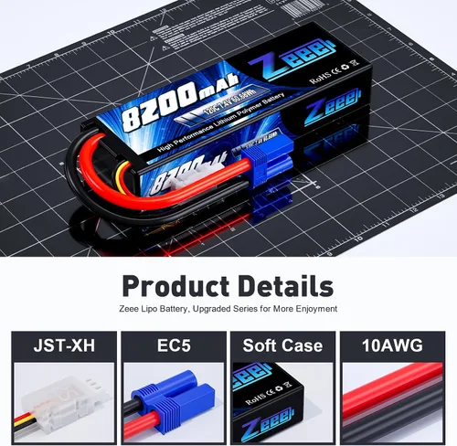 Vista 3 de Zeee 2S Lipo Battery 8200mAh 7.4V 120C Estuche rígido Batería de coche RC con enchufe EC5 para vehículos RC 1/8 1/10 RC Car Truck Truggy RC Boat