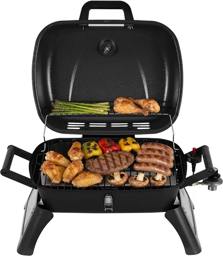 Vista 15 de Royal Gourmet GT2003 Parrilla portátil de gas propano de 2 quemadores con soporte y rejilla calefactora, combo de parrilla y plancha 2 en 1