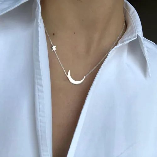Vista 3 de Ascomy - Collar con colgante de oro delicado, chapado en oro de 14 quilates, collar con colgante de hoja de CZ con forma de corazón y estrella