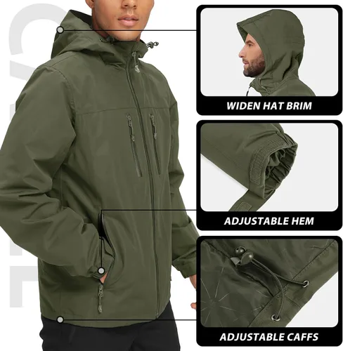 Vista 2 de CAMEL CROWN Chaqueta impermeable para hombre, cortavientos con capucha, para senderismo, escalada, viajes