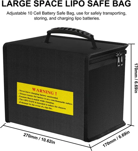 Vista 6 de Yowoo Lipo Bolsa de seguridad, bolsa de batería LiPo ignífuga a prueba de explosiones, gran espacio altamente resistente, doble cremallera