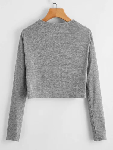 Vista 2 de SweatyRocks - Camisa recortada de manga larga para mujer, blusa de estilo casual