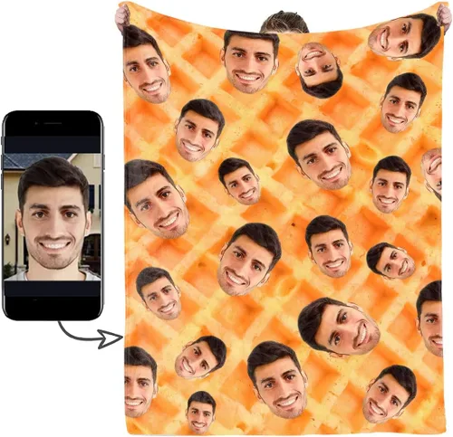 Vista 20 de Manta de Fotos Personalizada, Tema de Vacaciones con Rostro Personalizado, Diseño Divertido Ultra Suave y Acogedora, Manta Decorativa Personalizada