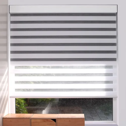 Vista 5 de ZSHINE Persianas enrollables motorizadas de poliéster inalámbrico de doble capa para día y noche, motor Homekit, motor recargable, adecuado