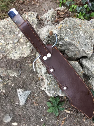 Vista 8 de Perkin Cuchillo de caza con funda de cuero, hoja de acero 440C con mango de madera de nogal