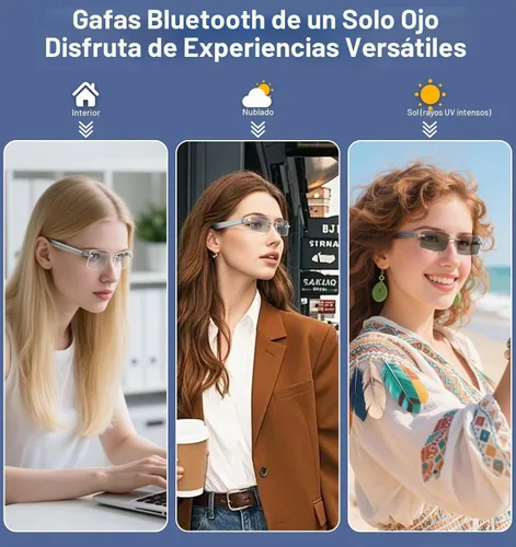 Vista 3 de Lentes inteligentes, lentes fotocromáticos Bluetooth sin montura con altavoz y micrófono de sonido HD de oreja abierta, protección UV400, control