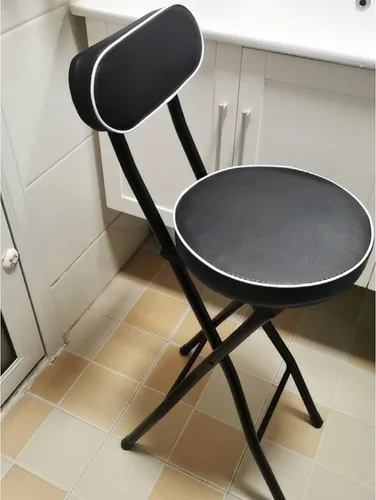 Vista 6 de Taburete de bar plegable con respaldo, taburetes de bar de piel sintética, taburetes redondos para mostrador de cocina, silla de comedor, taburete