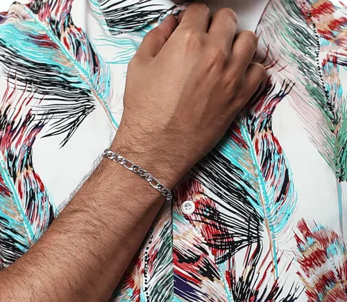 Vista 3 de Savlano Pulsera de plata de ley 925 italiana con eslabones fígaro sólidos para hombres y mujeres, fabricada en Italia, viene con una caja de regalo