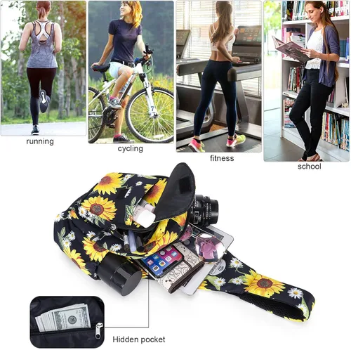 Vista 4 de HUA ANGEL Bolso bandolera floral Pequeña mochila cruzada para hombres y mujeres, senderismo, caminar, viajes, mini bolsa de pecho, Girasol
