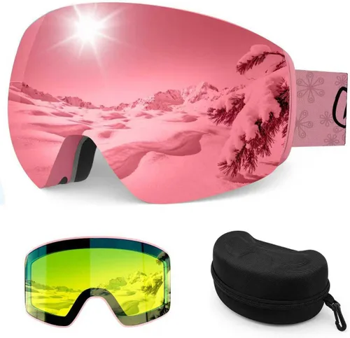 Vista 9 de Whale 2027 New Magnetic-Closure Ski Goggles, 2 Interchangeable Lenses/Night Skiing Light-Enhancing Lens, Anti-Fog, Unisex Azul