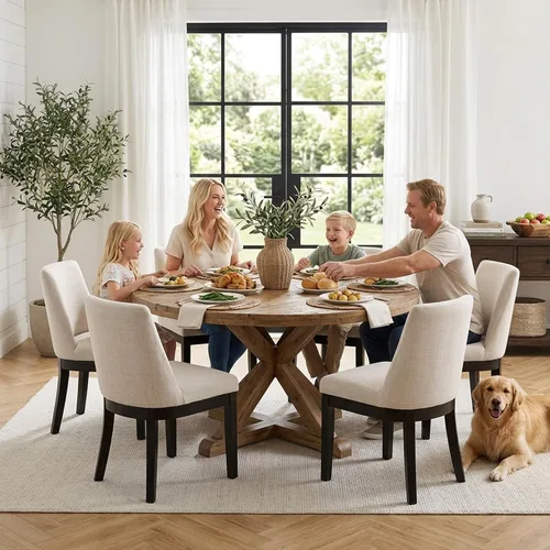 Vista 7 de HNY Juego de 2 sillas de comedor modernas con cómodo soporte de espalda, sillas de comedor tapizadas de lino suave con patas de madera maciza